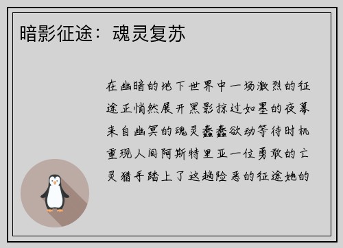 暗影征途：魂灵复苏